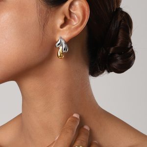 18k gold stainless steel geometric droplet shaped earrings