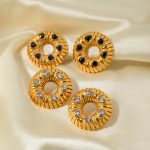 18k gold stainless steel inlaid with white zircon bread pattern earrings