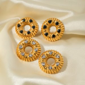 18k gold stainless steel inlaid with white zircon bread pattern earrings