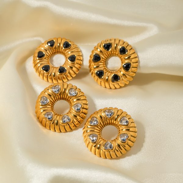 18k gold stainless steel inlaid with white zircon bread pattern earrings