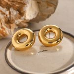 18k gold stainless steel minimalist circle hollow earrings