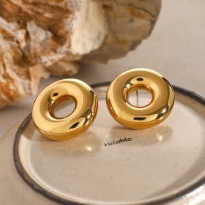18k gold stainless steel minimalist circle hollow earrings