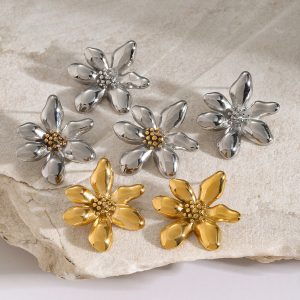 Stainless steel flower earrings with contrasting colors