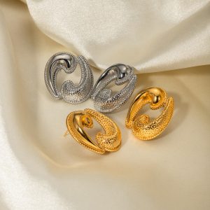 18k gold, stainless steel, stainless steel water drop twin earrings