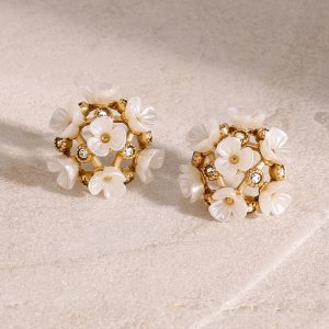 Stainless steel zircon flower earrings