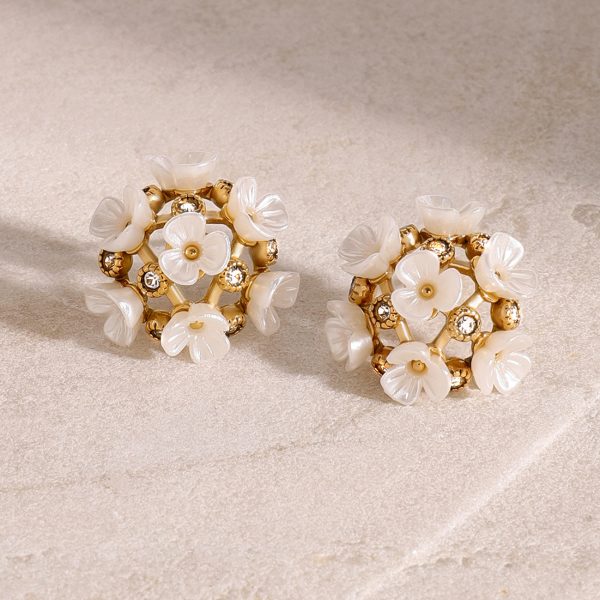 Stainless steel zircon flower earrings