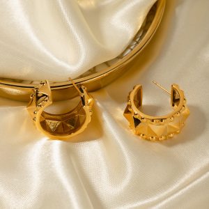 18k gold stainless steel rivets C-shaped earrings