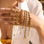 Stainless steel bracelet stacked on women