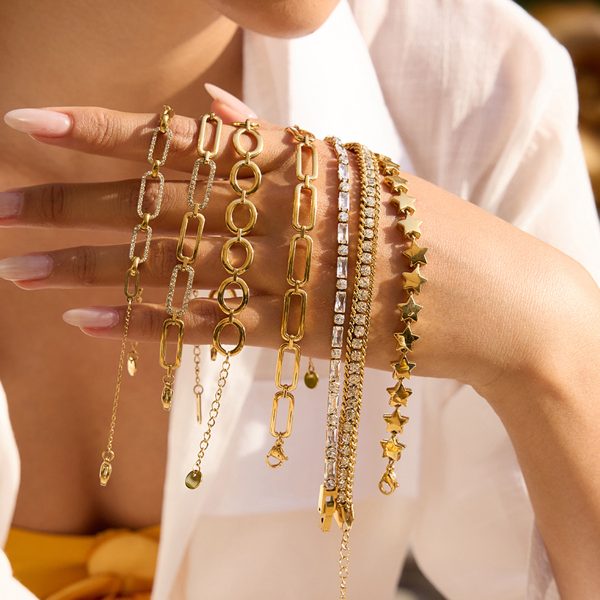 Stainless steel bracelet stacked on women