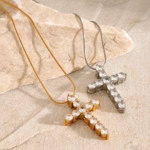 18k gold stainless steel cross necklace