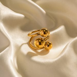 18K gold stainless steel exaggerated three spherical opening rings