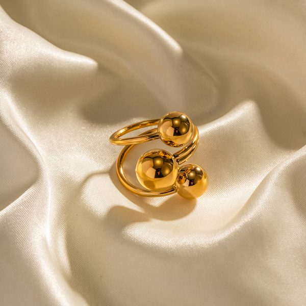 18K gold stainless steel exaggerated three spherical opening rings
