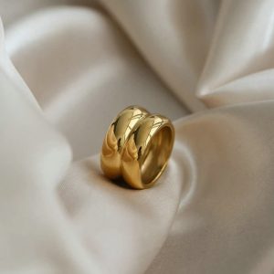 Ring 18K wide-brimmed double-layer texture simple women