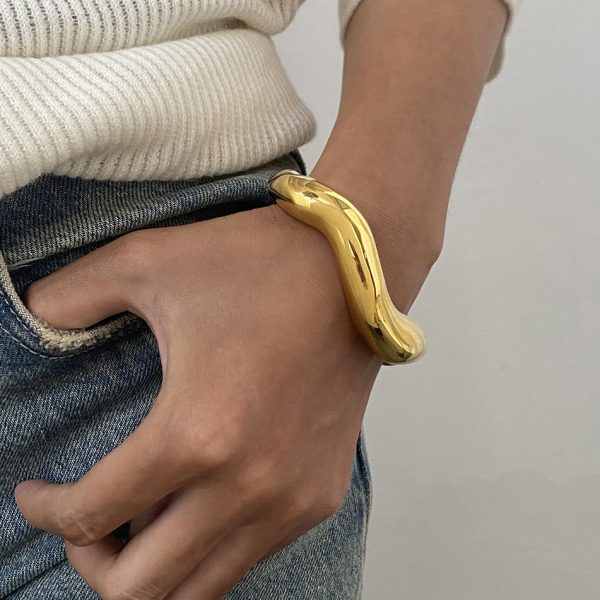 Stainless steel gold plain ring bracelet high version open bracelet hand