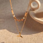 18k gold stainless steel double-layer fish tail pendant necklace