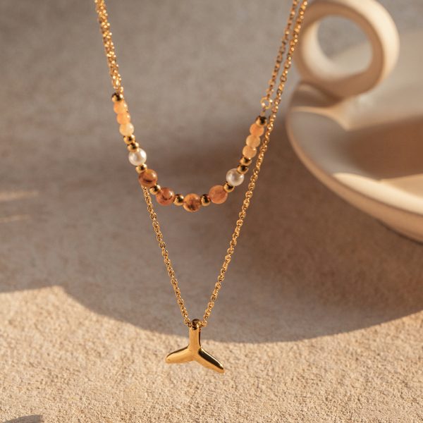 18k gold stainless steel double-layer fish tail pendant necklace