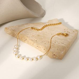 Natural freshwater pearl stainless steel bracelet bracelet