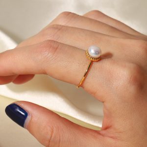 18K gold stainless steel water pearl bread bead fine ring