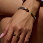 Natural stone stainless steel opening bracelet