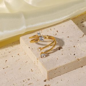 Side by side, large and small white zirconium 4-diamond split rings 18K gold-plated