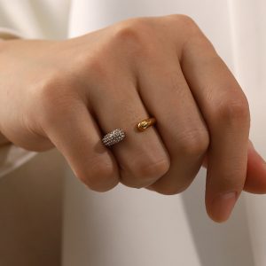 18K gold-plated stainless steel set with white diamonds Open ring