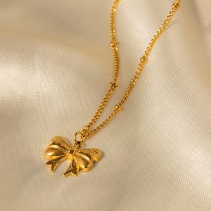 Stainless steel bead chain butterfly pendant necklace