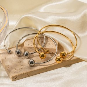 Trendy 18k gold-plated stainless steel open-end ball bracelet