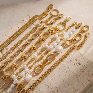 Stainless steel gold pearl bracelet metal chain